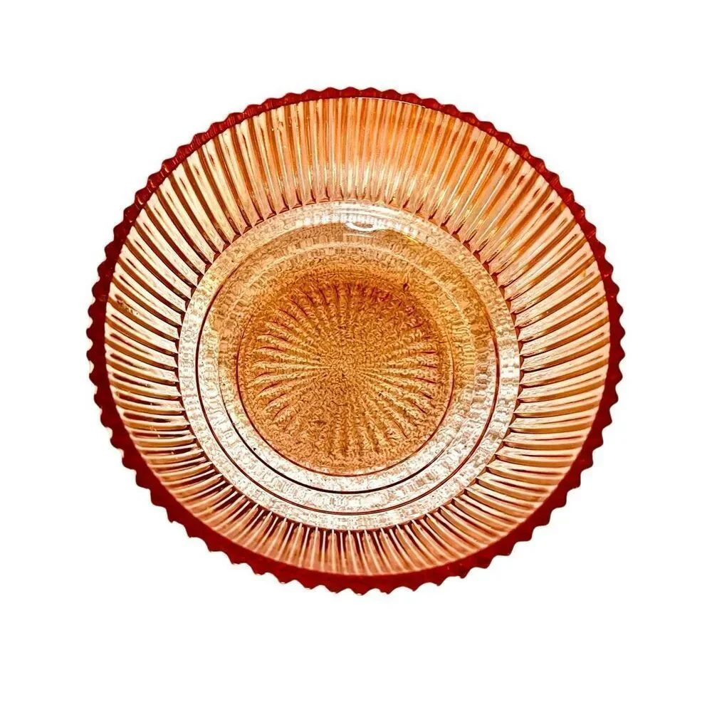 VINTAGE ANCHOR HOCKING QUEEN MARY PINK DEPRESSION RIBBED DESSERT BOWL